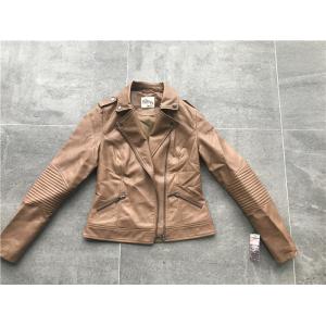 Asymmetrical Zip Through Tan / Camel Pu Jacket With Spongia Quilting Elbow