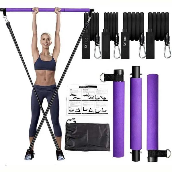 Buy Pilates Bar Kit with Resistance Bands Home Gym Workout Bar Portable 3-Section Exercise Pilates Sticks Bar at wholesale prices