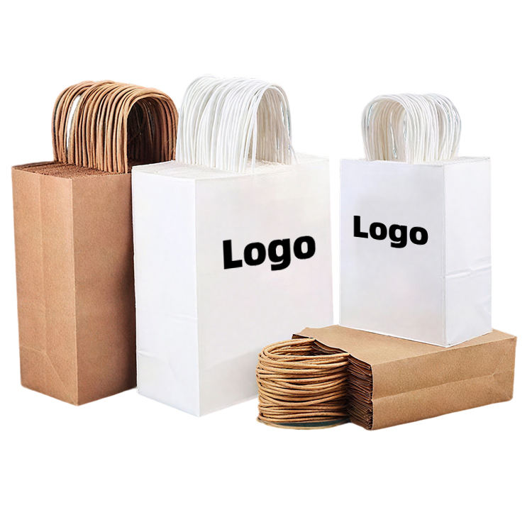 Custom Recyclable Kraft Paper Bags Animal Theme Printed With Handles For Gift