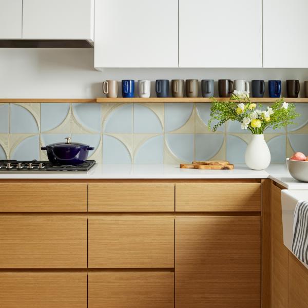 L Shaped Mealmine Kitchen Cabinet White And Beige With Pantry Island Sink