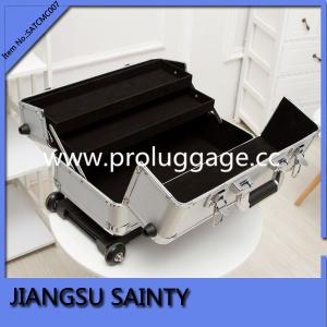 SATCMC007 silver striped ABS surface cosmetic rolling case