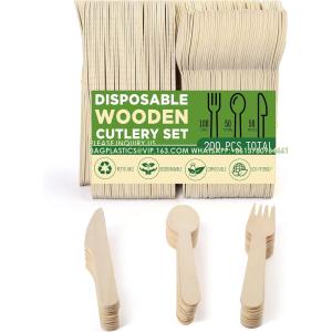 Disposable Wooden Cutlery Set, Pack Of 200 (100 Forks, 50 Spoons, 50 Knives)
