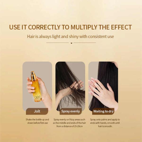 OEM ODM Customized logo Hair Care Essential Oil Spray Organic Sheen Repair Nourishing Mist Hair Olive Oil