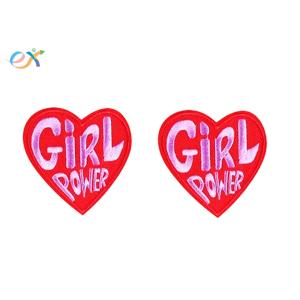 Girl Power Heart Shape Embroidery Designs Patches / Iron On Clothing Patches