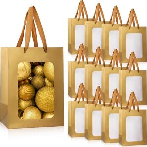 Custom Flower Gift Packaging Kraft Paper Bags With Transparent Window and Custom