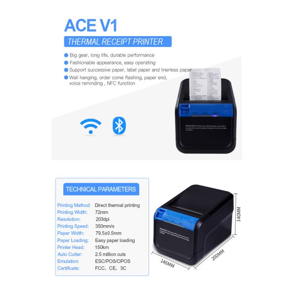 ACE V1 Wireless 80mm Thermal Printer For Retail Thermal Receipt Printer