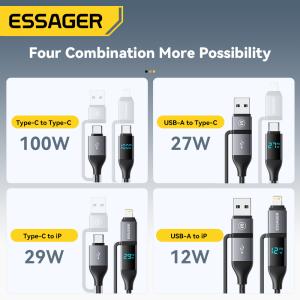 ESSAGER ES-X70 4 in 1 USB A/C to C/L Charging Data Cable PD and QC Charging for