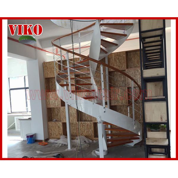 Spiral Staircase VH13S Spiral Stainless Steel Stair Tread Beech Curved Glass Handrail 304 Stainless Steel Railing Glass