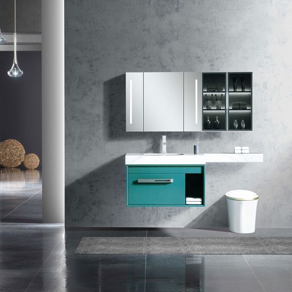 Environmental Friendly Modern Style Single Vanity Sink Solid Wood Bathroom Cabinet Mirror Bathroom Vanity