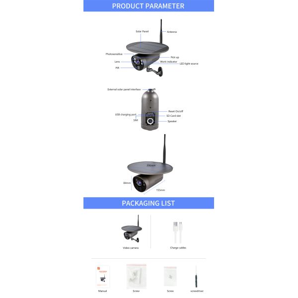 STG-3L Factory low price Outdoor Produced HD 1080P Smart Home Pir Detection Low Power Consumption Battery Solar Camera