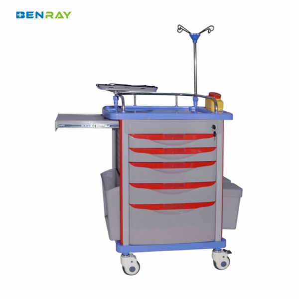 Hospital Medical Records Crash Cart ABS Emergency Medical Cart Trolley with Drawers Trolley Medical