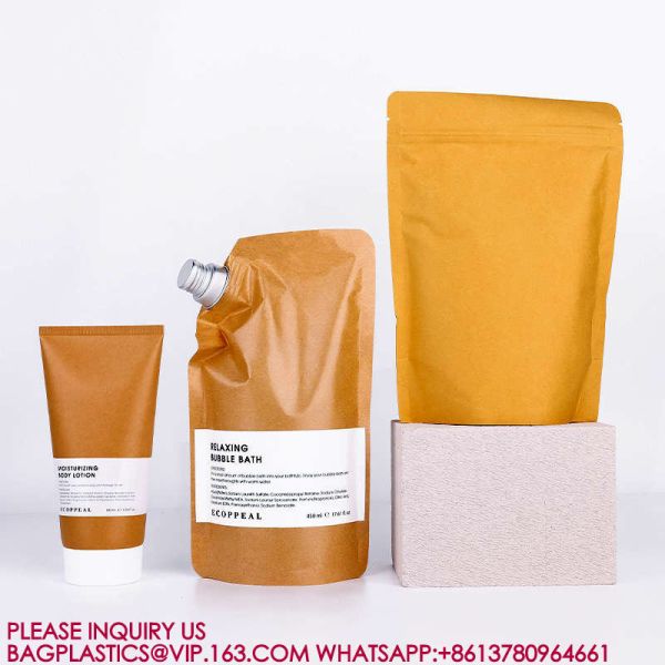 OEM ODM Eco-Friendly Recyclable Kraft Spout Pouch Shampoo Skincare Lotion Refill Bag