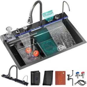 Embossed SS Utility Sink Nano Black Anti Scratch Gunmetal Kitchen Sink