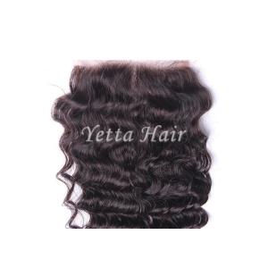 Grade 7A Deep Wave Human Hair Lace Closure / Middle Parting Closure Real Hair