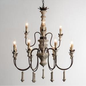 Vintage Foyer chandeliers large wooden lustre rustic lighting suspension retro