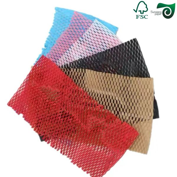 Buy FSC 100gsm RED Brown Honeycomb Paper Wrap Eco Cushion For E Commerce Fragile Items at wholesale prices