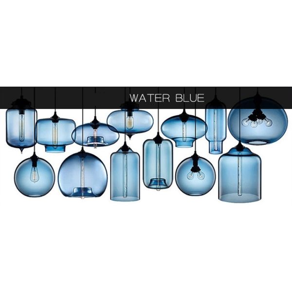 blue.jpg Colorful Modern Fishbowl Glass Pendant Light - 8 colors & 13 shapes available