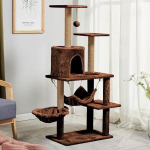 Multi-level Platform Wooden Cat Scratching Tree With Hammock Sustainable SISAL