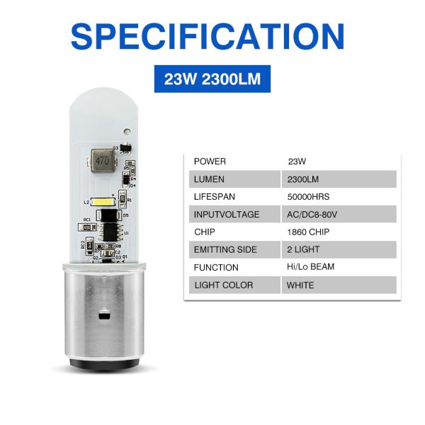 Motorcycle LED Bulb H6 Ba20d 23W 2300LM with Aluminum Base Borad COB 12V Motor Accessories