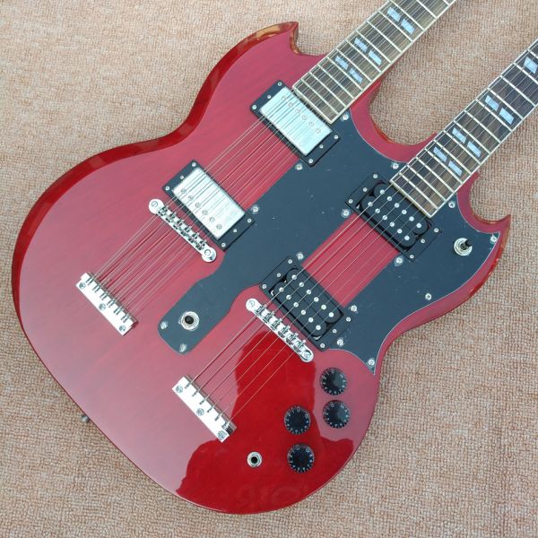 Red EDS1275 Custom Shop double Neck Electric Guitar 6/12 strings Wholesale Musical Instruments