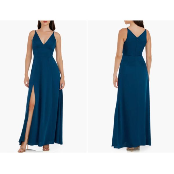 Stunning Sleeveless Royal Blue Satin Long Evening Dress Front Split Slit Spaghetti Straps Deep V-neck Mermaid