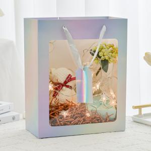 Pastel Gradient Window Gift Bags with Ribbon Handles Transparent Floral Birthday