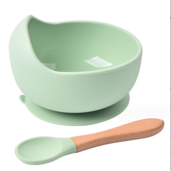Non-Spill Waterproof Silicone Baby Feeding Bowl with Food Grade Spoon and Spoon Set