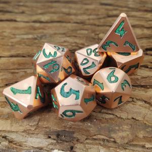 Wear Resistant Custom Metal Dice Polyhedral Seven Dice RPG Copper material Green