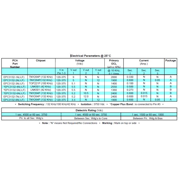 Offline Power SMPS Flyback Transformer EPC3132-1/2/3/4/5/6/7/8A & EPC3132-XA-LF
