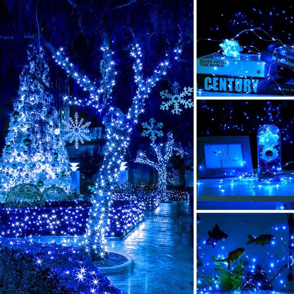 Blue Led Battery Powered Christmas Lights For Office Mini Xmas Tree Decor