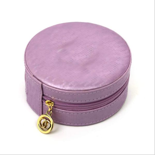 Buy 11cm 5cm Leather Zip Jewelry Case Round Mirrored Jewelry Box at wholesale prices