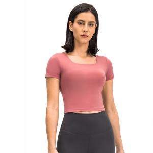 Short Sleeves Square Neck Breast Pad Elegant Women Fitness Shirt Yoga Wear