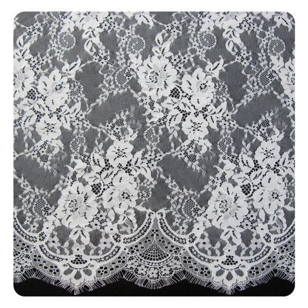 Nylon Ivory Floral Scalloped Edged Normal Dyeing Bridal Dress Lace Fabric