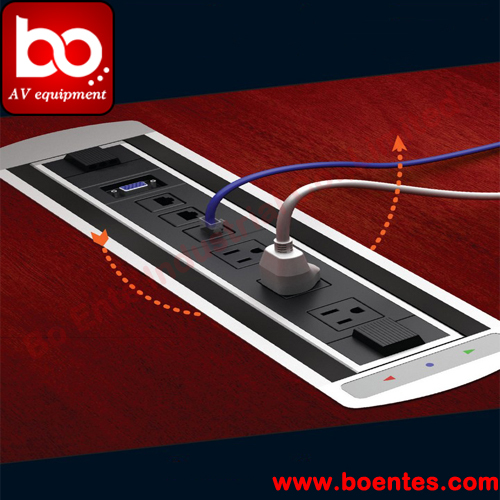 Conference Tabletop Hidden Electric Rotating Power Outlet Box / Desktop Revolving Cable Cubby