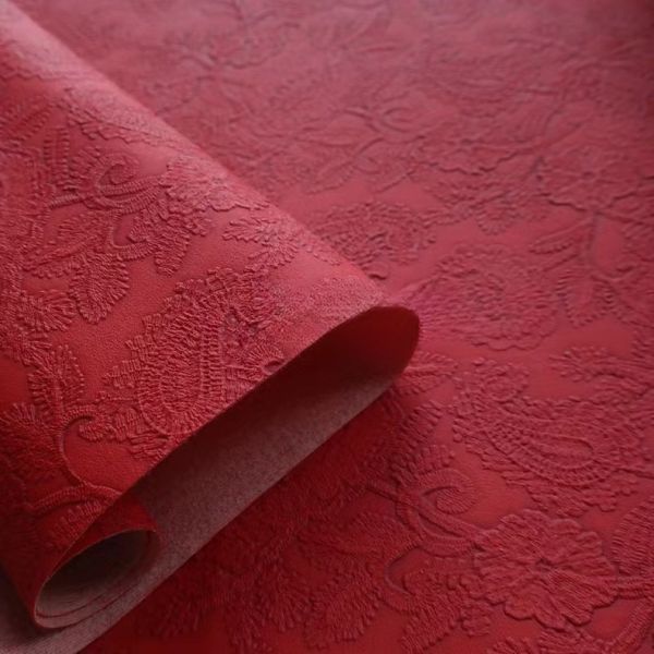 3D Retro Floral Embossed PVC Leather For Handbag Packaging Box Decorative Fabric Placemat Faux Leather