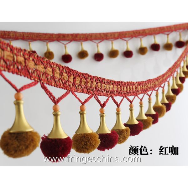 Machine producing OEM wholesale beautiful fabric drapery trimmings beaded pom pom fringes
