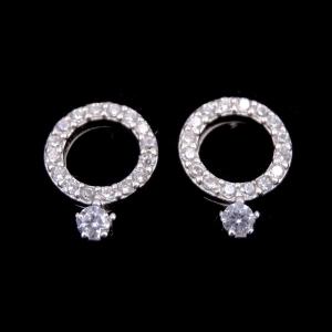 Customized Sterling Silver Round Earrings / Cubic Zirconia Bulk White Gold
