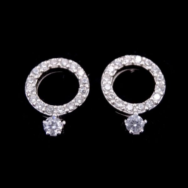 Customized Sterling Silver Round Earrings / Cubic Zirconia Bulk White Gold