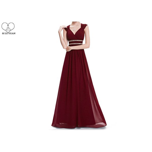 Buy No Tail Chiffon V Neck Bridesmaid Dress Waist Beading Sleeveless Back Hollow Out at wholesale prices