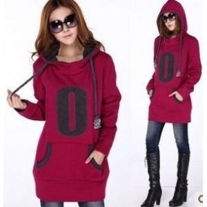 Long Ladies / Women Hooded Sweatshirts , Two Pockets Cotton