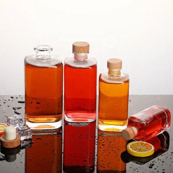 Round Glass Liquor Wine Whisky Tequila Vodka Bottle with Cork 100ml 200ml 250ml 300ml