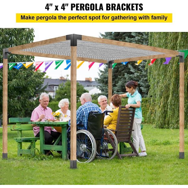 Wood Construction Black Electrophoretic Paint Spraying Metal Hardware Kit Pergola Extension Frame Corner Brackets