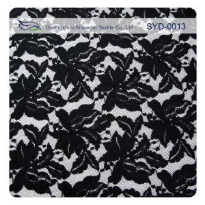 Green And Black Cotton Nylon Cord Lace Fabric For Lady Garment , Leaf Pattern