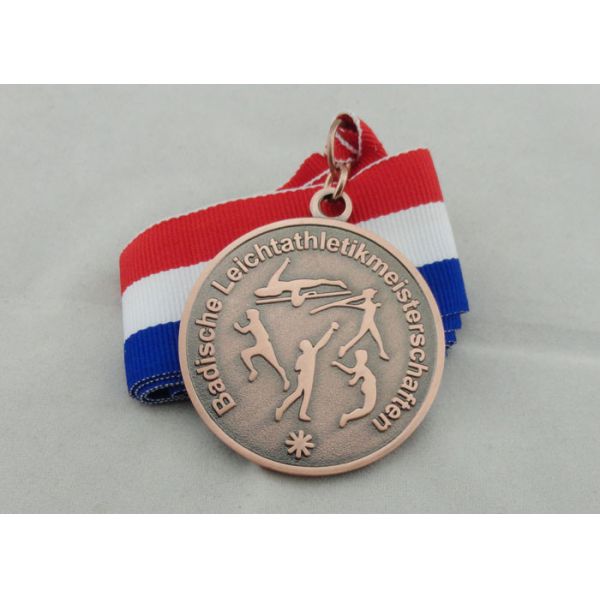 Buy 50 mm 3D Engraved Ribbon Medals , Triathlon Souvenir Medal With Neck Ribbon at wholesale prices