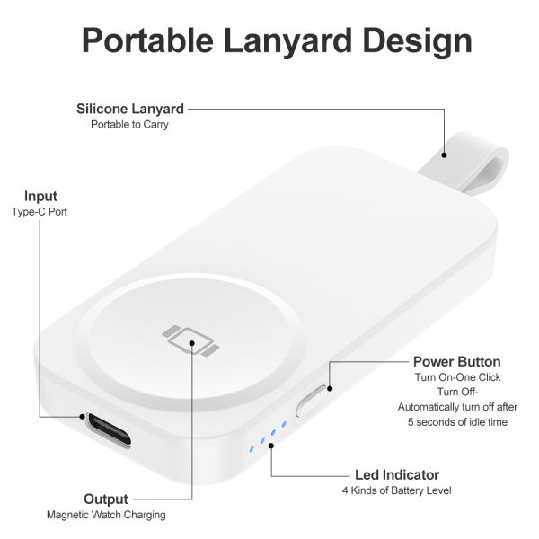 2-8mm Charging Distance Compact Power Bank Wireless Charging 1000mAh for IWatches