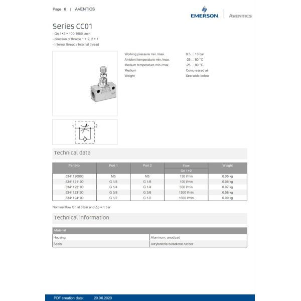 AVENTICS Series CC Check Choke Valve With Aluminum Housing Precise Flow Control