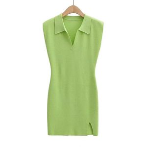 Fashionable Style Polo Neck Buttock Skirt Open Knit Short Dress For Women