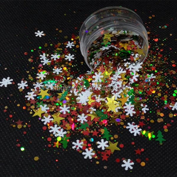 OEM Christmas Glitter Heart Flower Shaped Chunky Nail Art Face Body DIY Crafts PET Glass Material 1kg Minimum Order