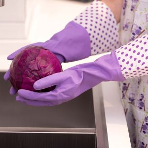 Purple Kitchen Cleaning Extra Long Sleeve Rubber Gloves With Beautiful Patterns