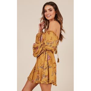 Boho Summer Printed Mustard Floral Mini Women Casual Dresses